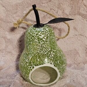 Mosaic Glass Pear Bird‎ Feeder/Multiuse Green Hanging Rope Farmhouse Decor